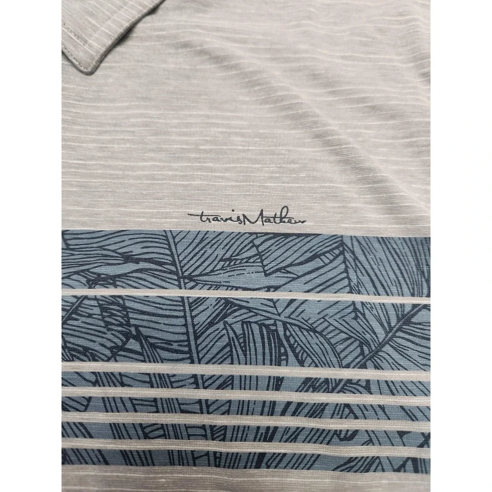 TravisMathew Polo Shirt Mens XL Gray Palm Print Golf Performance Stretch 1MX124